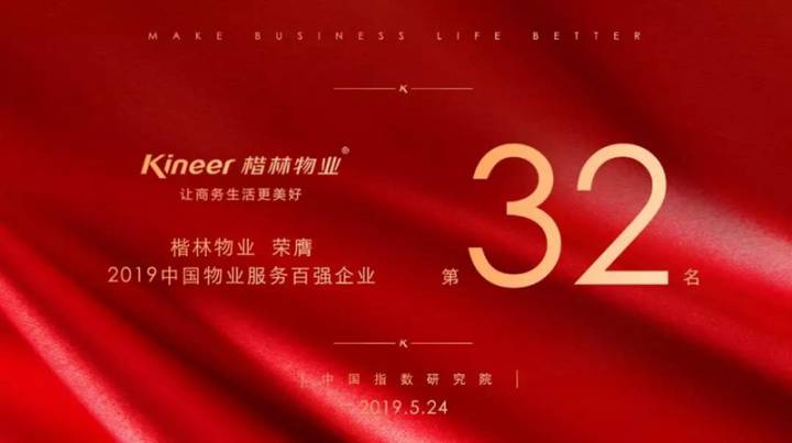 楷林物業(yè)榮膺“2019中國(guó)物業(yè)服務(wù)百?gòu)?qiáng)企業(yè)32名”